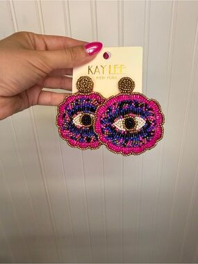 Kaylee New York Beaded Eye Drop Earrings - Pink & Blue